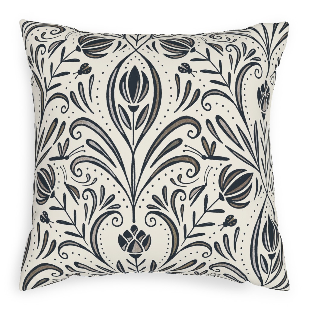 Rochelle Pillow, Woven, Black, 20x20, Single Sided, Beige, Antique White