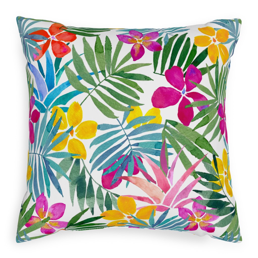 Watercolor Tropical Vibes Pillow, Woven, Black, 20x20, Single Sided, Multicolor, Classic Green
