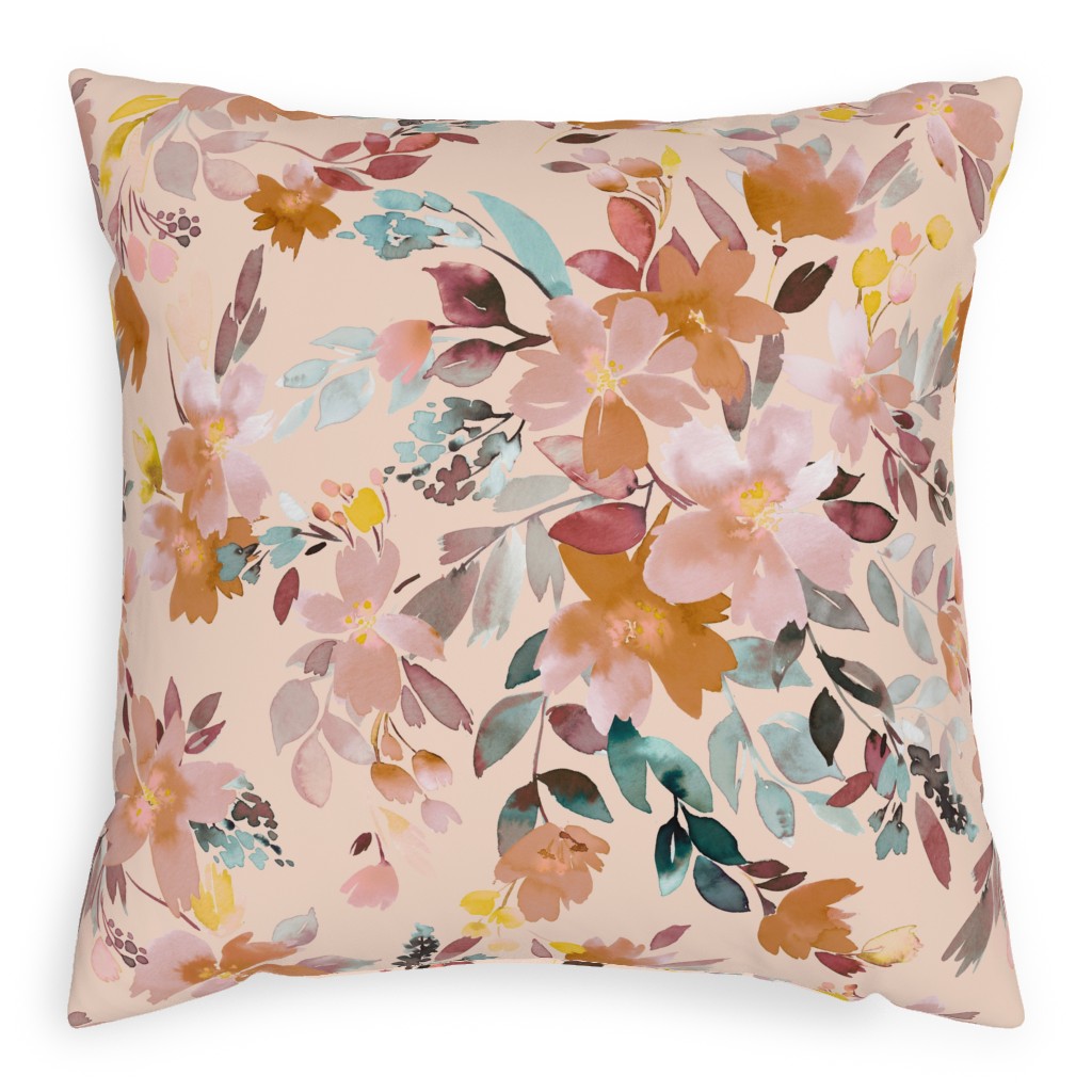 Summery Oleander Floral - Soft Pink Pillow, Woven, Black, 20x20, Single Sided, Pink, Bright Pink