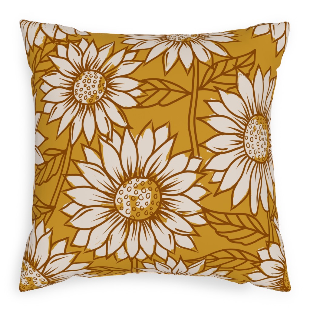 Golden Sunflowers - Yellow Pillow, Woven, Black, 20x20, Single Sided, Yellow