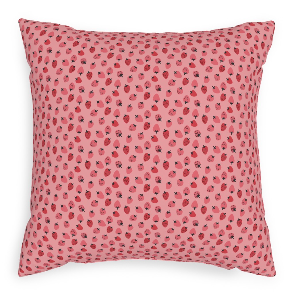 Red Strawberries - Pink Pillow, Woven, Black, 20x20, Single Sided, Pink