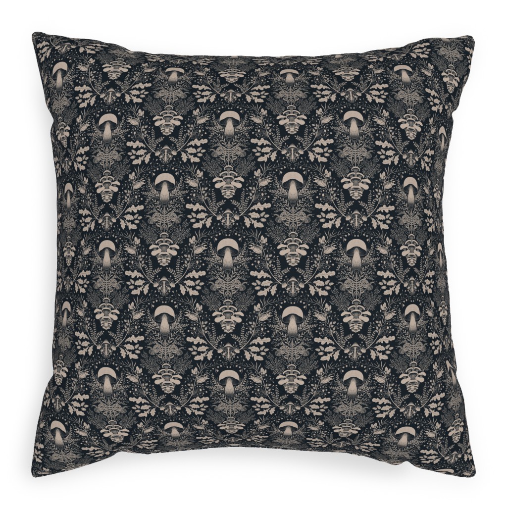 Mushroom Forest Damask Pillow, Woven, Black, 20x20, Single Sided, Black
