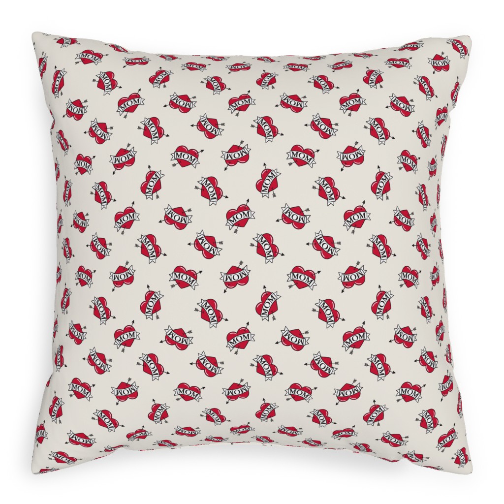 Mom Heart Tattoo - Red on Cream Pillow, Woven, Black, 20x20, Single Sided, Red