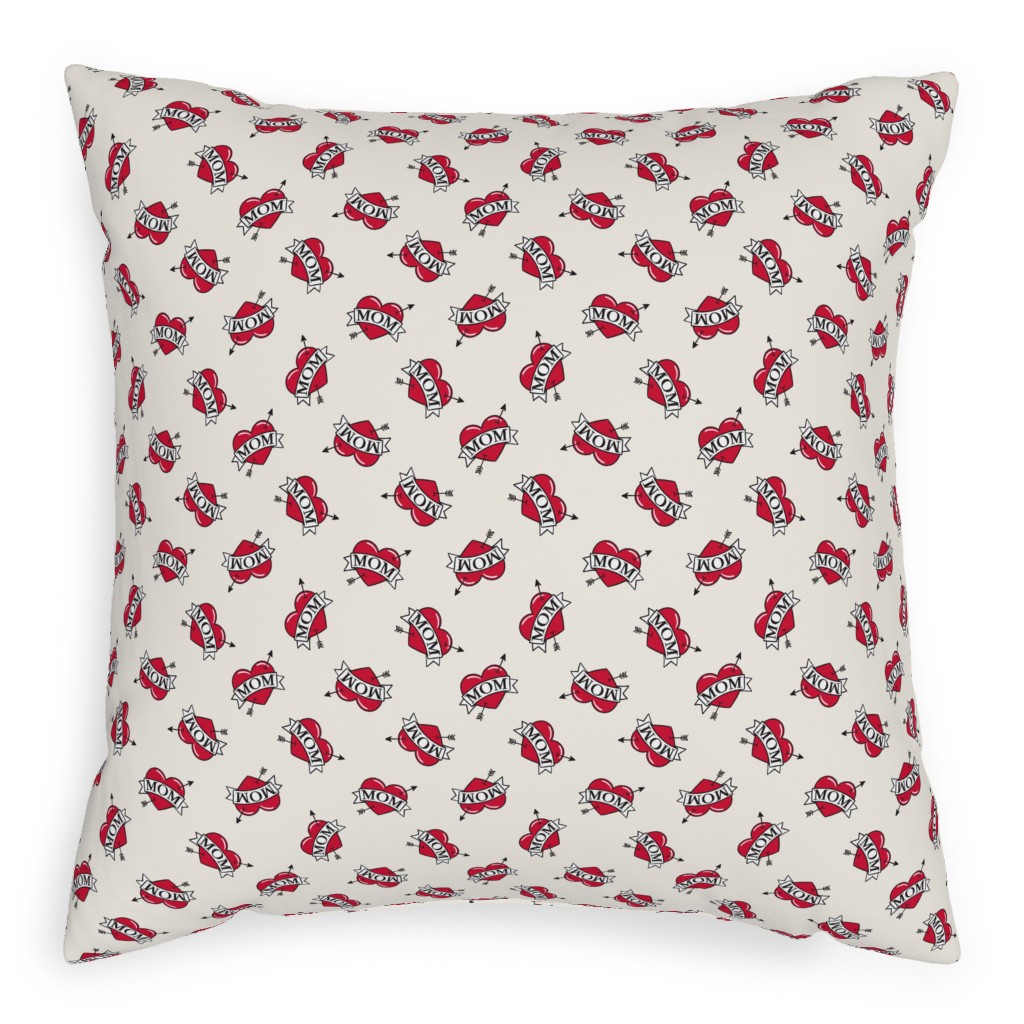 Mom Heart Tattoo - Red on Cream Pillow, Woven, Black, 20x20, Single Sided, Red, Red