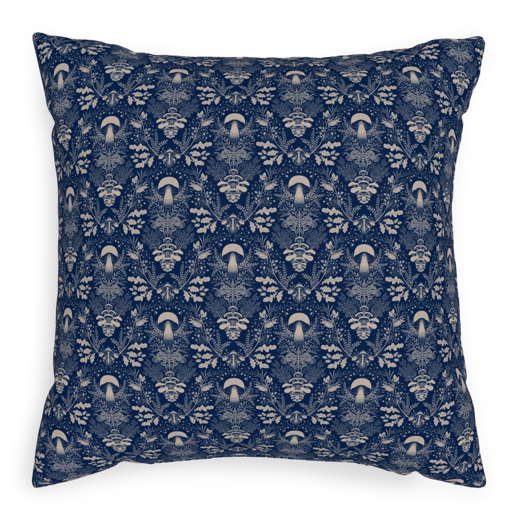 Mushroom Forest Damask Pillow, Woven, Black, 20x20, Single Sided, Blue, Navy