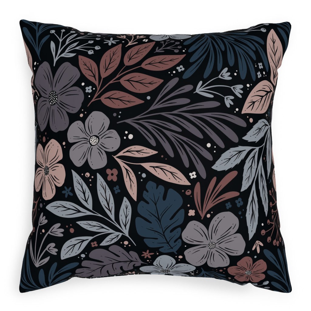 Dark and Moody Floral Pillow, Woven, Black, 20x20, Single Sided, Multicolor