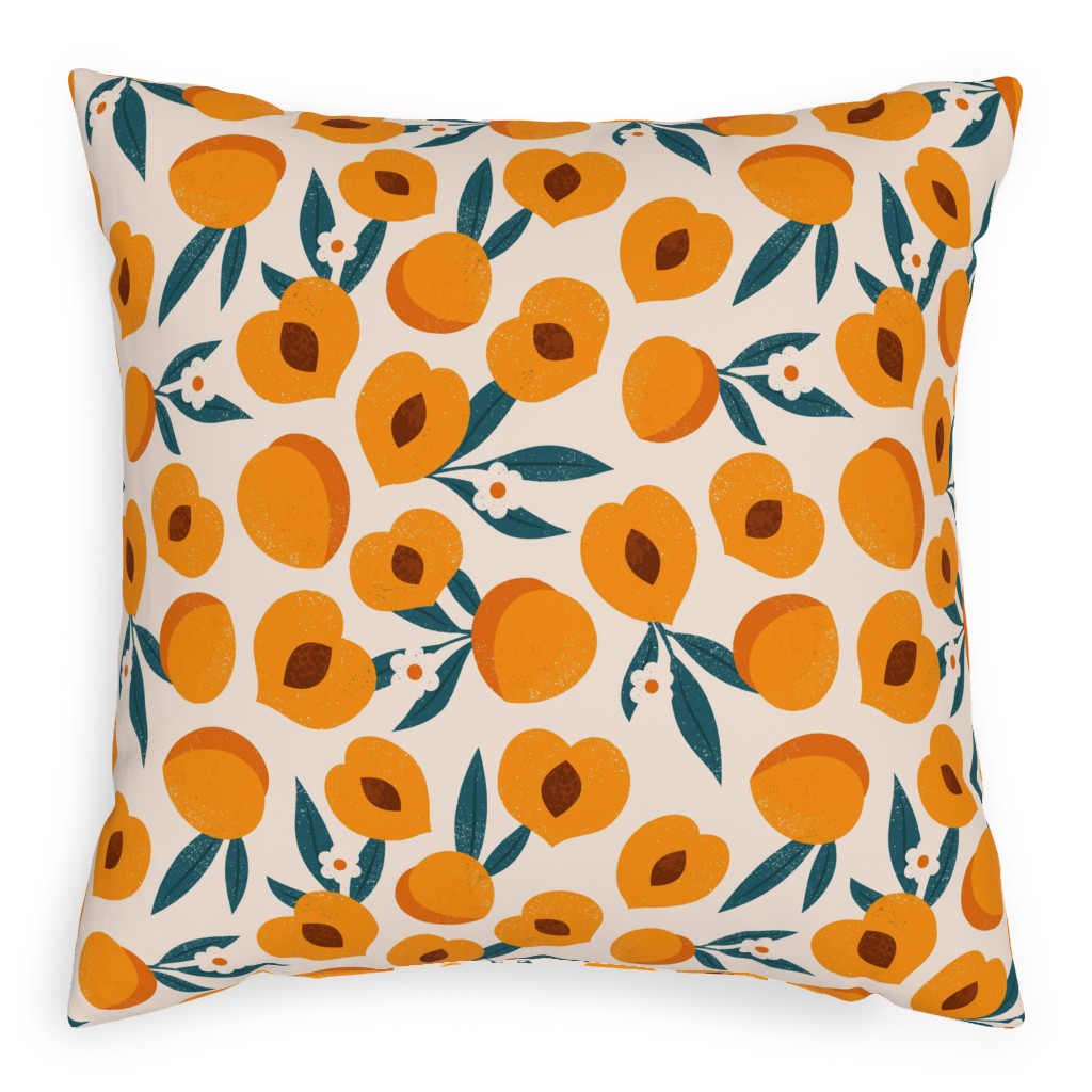 Summer Peches - Orange Pillow, Woven, Black, 20x20, Single Sided, Orange
