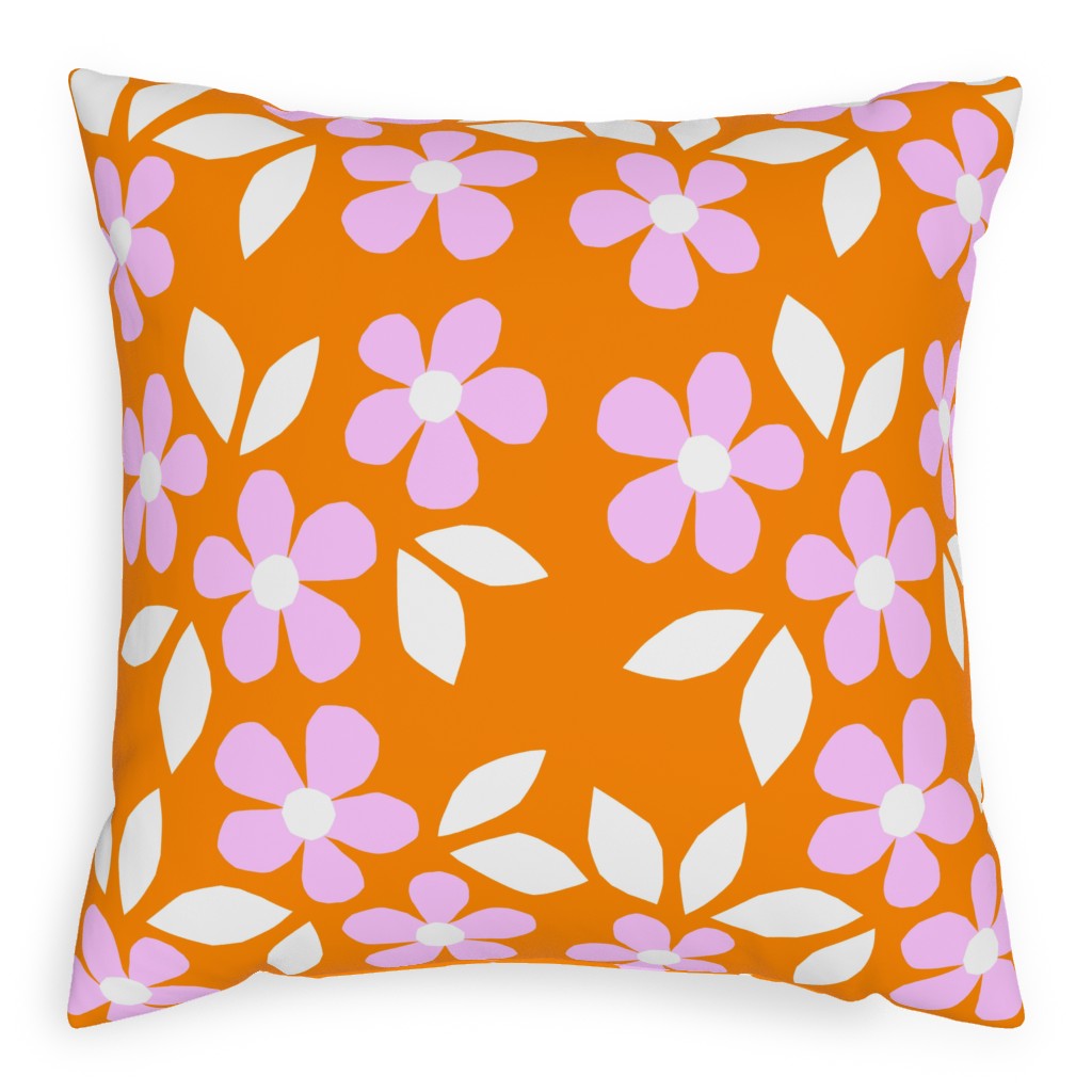 Bloom Happy Floral - Multi Pillow, Woven, Black, 20x20, Single Sided, Pink, Bright Pink
