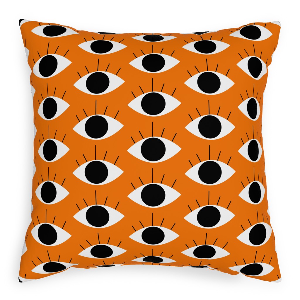 Spooky Eye - Orange Pillow, Woven, Black, 20x20, Single Sided, Orange
