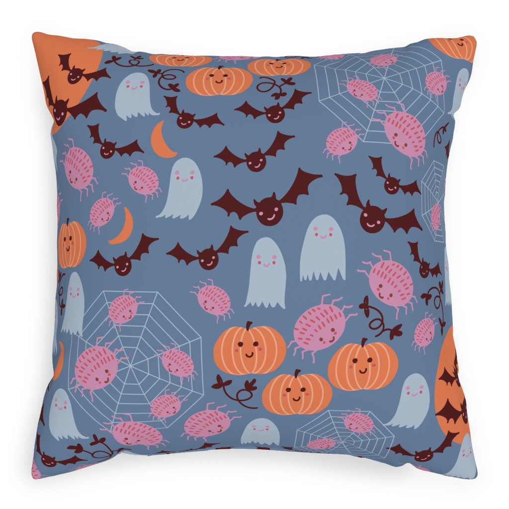 Cute Halloween - Blue and Orange Pillow, Woven, Black, 20x20, Single Sided, Multicolor