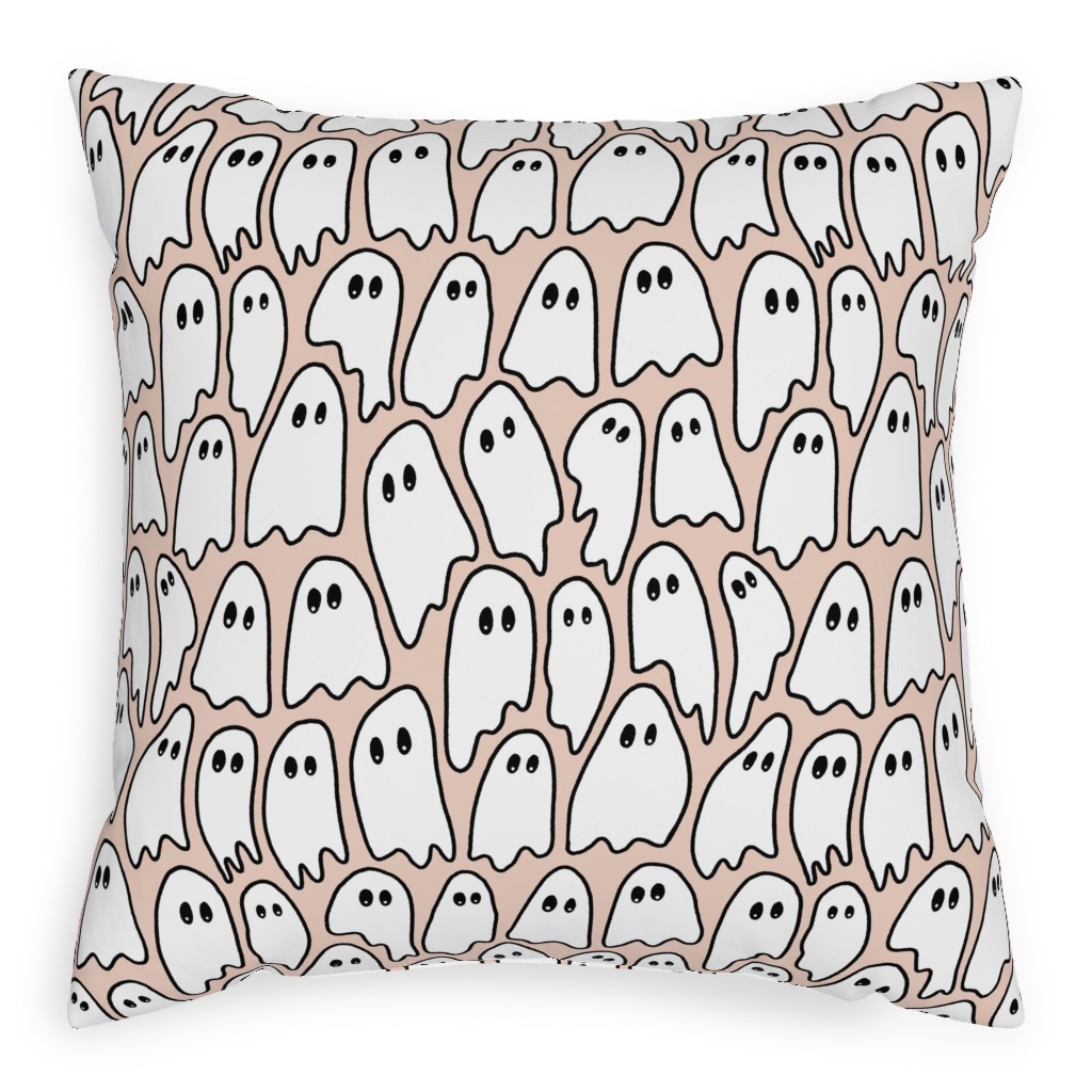 Ghosted Ghosts Pillow, Woven, Black, 20x20, Single Sided, Pink