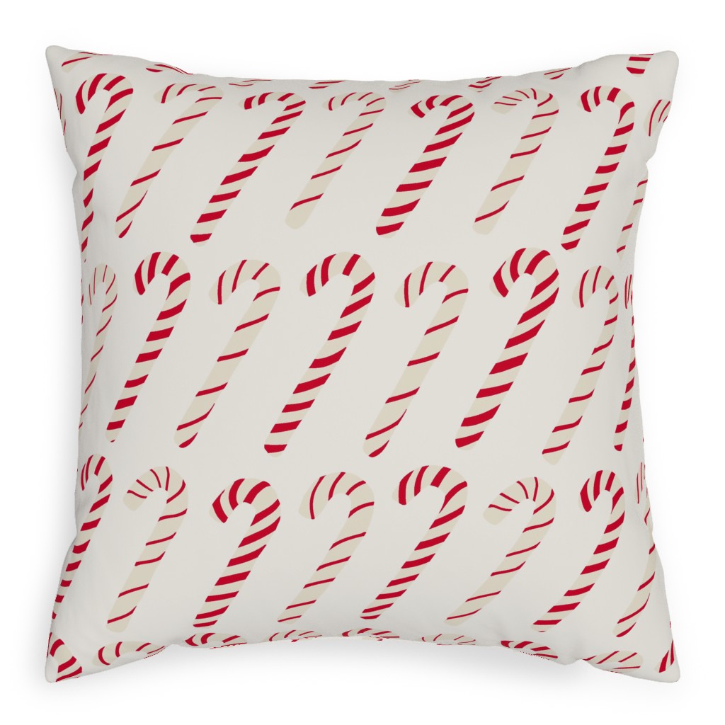 Dancing Candy Canes on White Pillow, Woven, Black, 20x20, Single Sided, Red