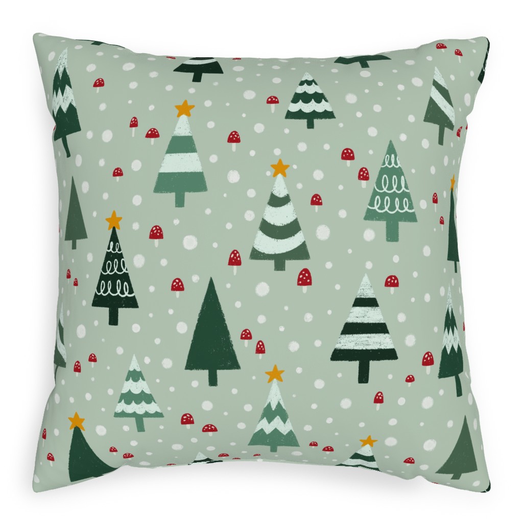 Christmas Forest - Green Pillow, Woven, Black, 20x20, Single Sided, Green