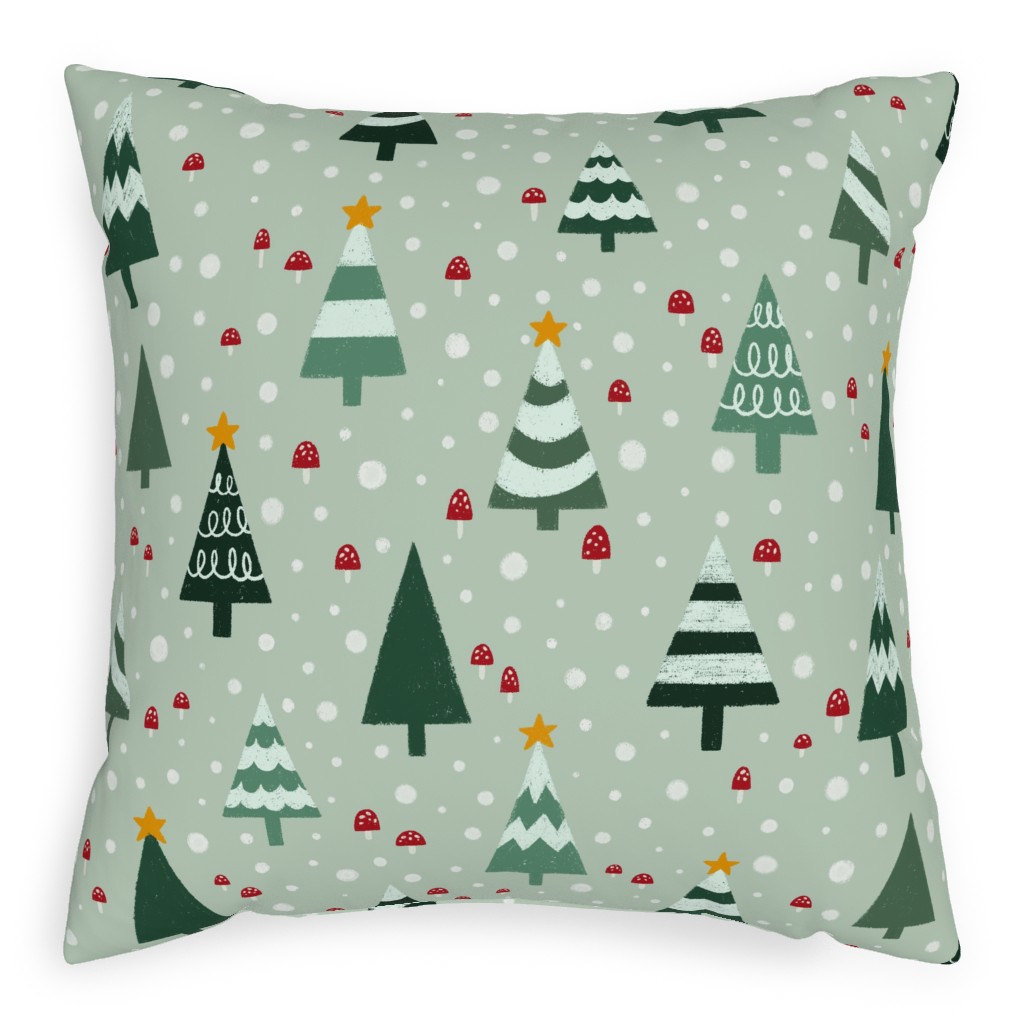 Christmas Forest - Green Pillow, Woven, Black, 20x20, Single Sided, Green, Classic Green