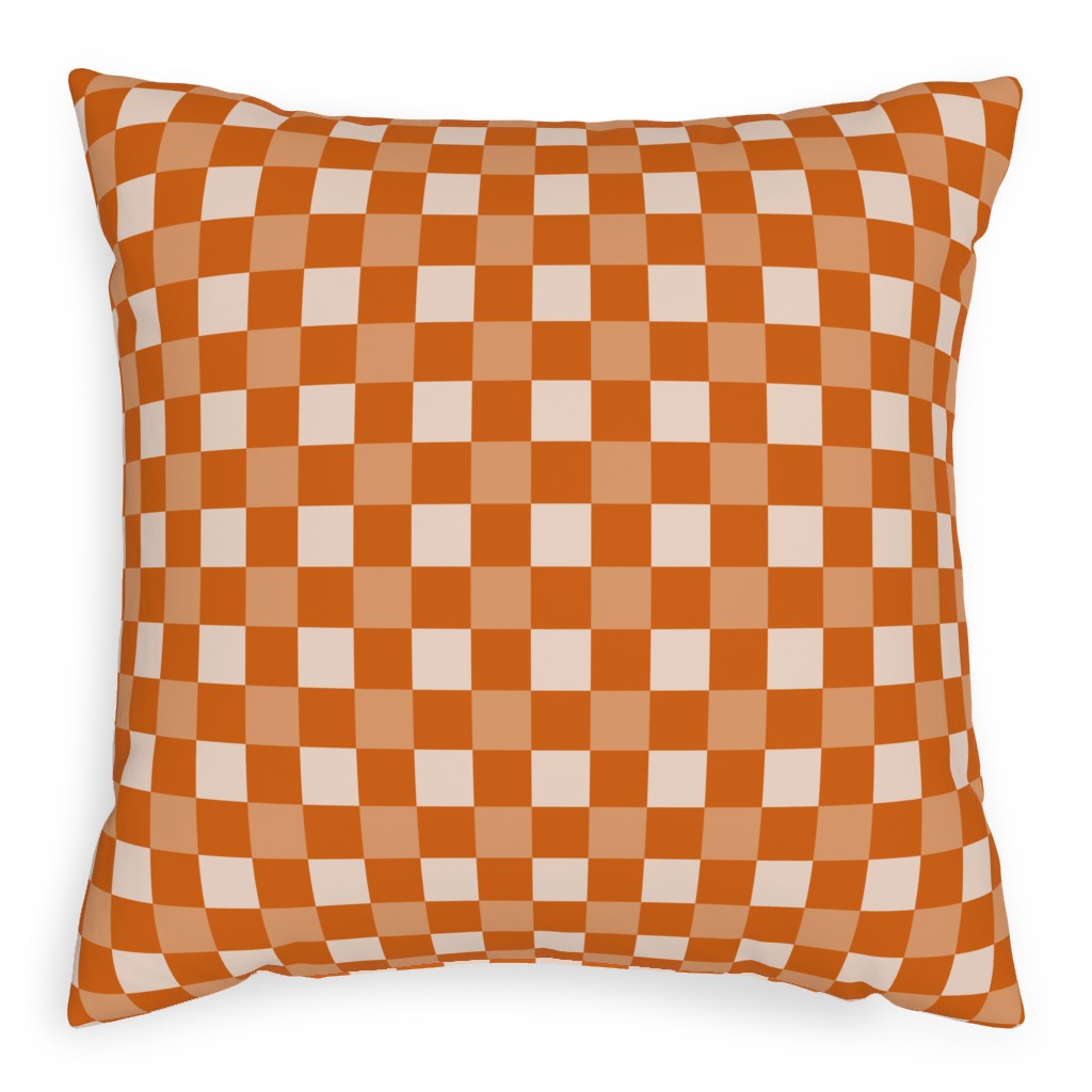 Orange Gingham Plaid Pillow, Woven, Black, 20x20, Single Sided, Orange