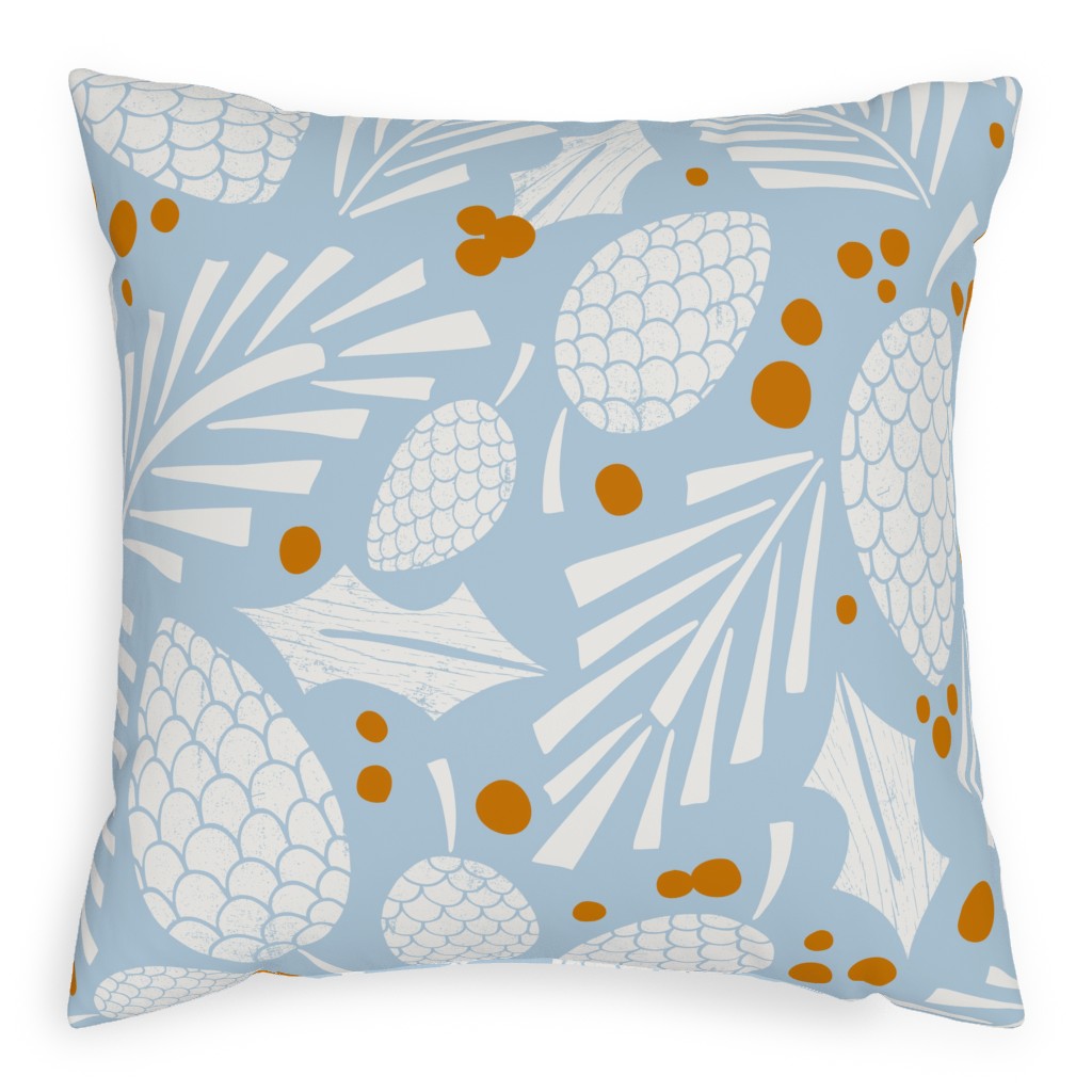 Winter Woodlands Christmas Pinecones Pillow, Woven, Black, 20x20, Single Sided, Blue, Oasis