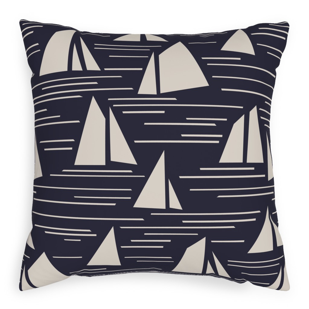 Nantucket Summer Block Print Pillow, Woven, Black, 20x20, Single Sided, Blue