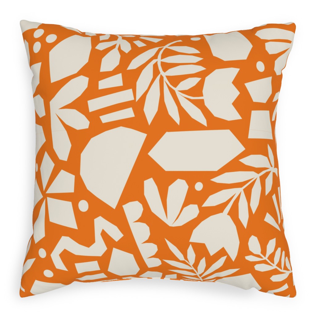 Paper Cut Floral Collage - Orange Pillow, Woven, Black, 20x20, Single Sided, Orange