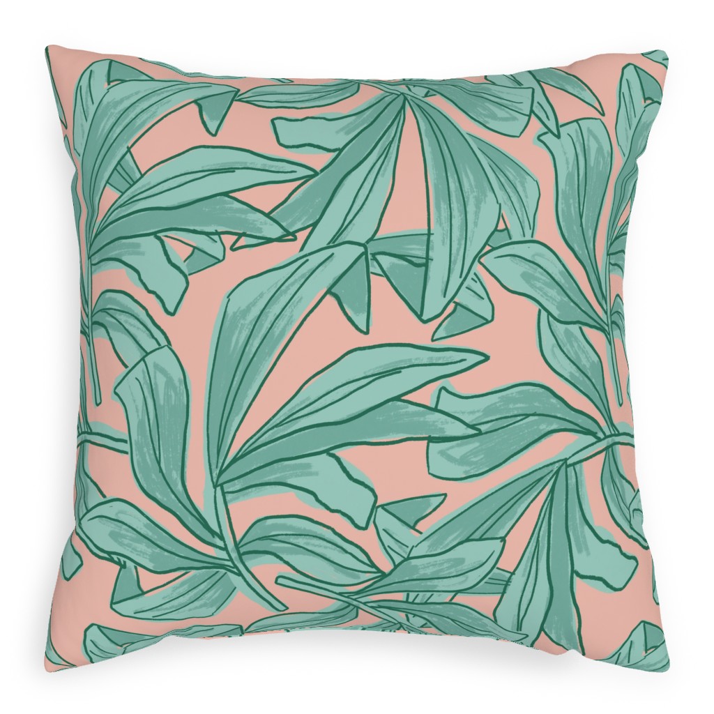 Lush Tropical Leaves - Pink and Mint Pillow, Woven, Black, 20x20, Single Sided, Green, Classic Green