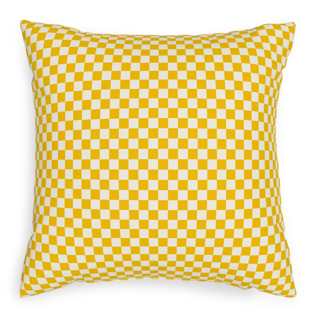 Checkered Pattern - Yellow Pillow, Woven, Black, 20x20, Single Sided, Yellow
