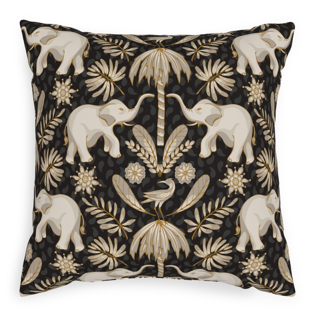 Elephant Love - Neutral on Dark Pillow, Woven, Black, 20x20, Single Sided, Black, Black