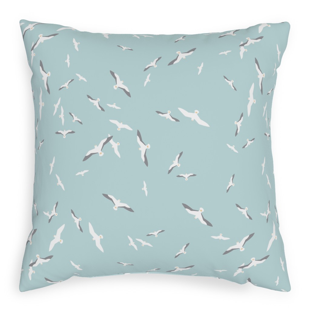 Flying Seagulls - Blue Pillow, Woven, Black, 20x20, Single Sided, Blue