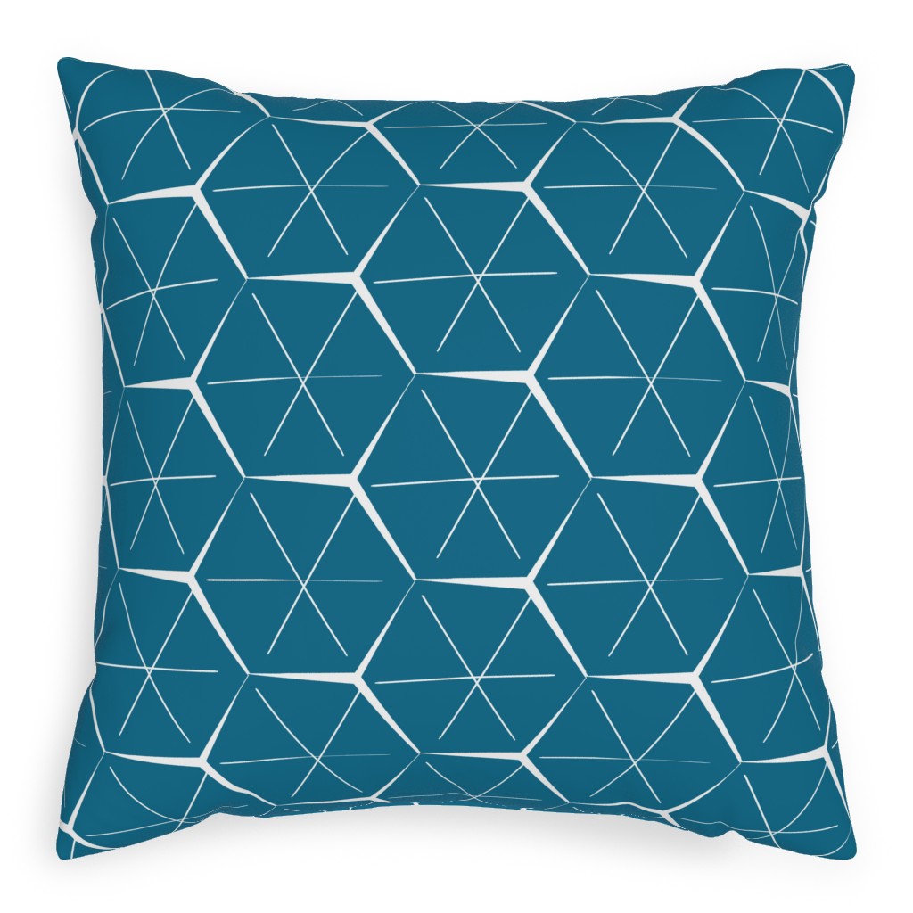 Hexagons - Blue Pillow, Woven, Black, 20x20, Single Sided, Blue