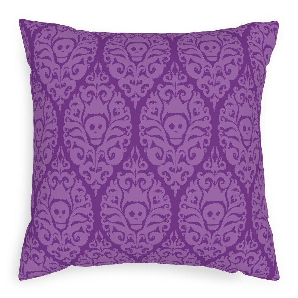 Spooky Damask - Purple Pillow, Woven, Black, 20x20, Single Sided, Purple