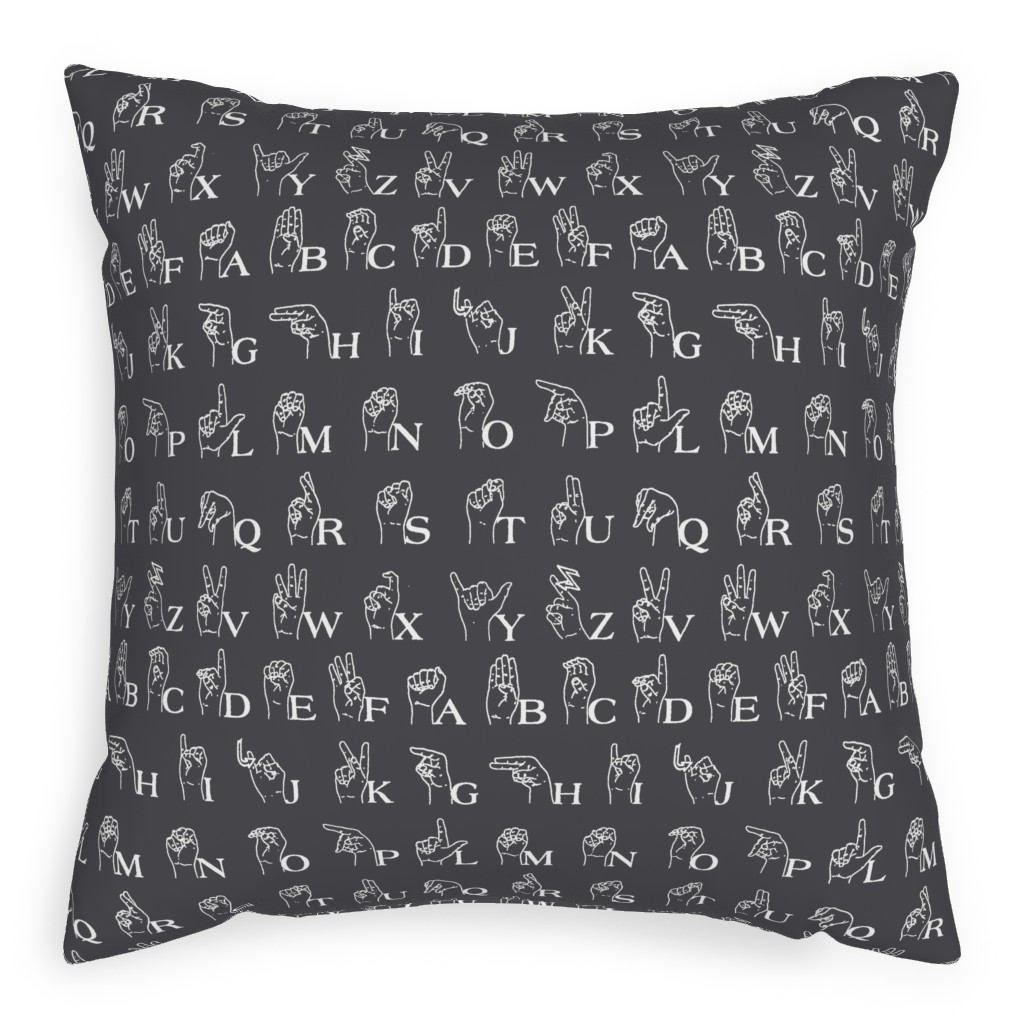 Sign Language Alphabet Pillow, Woven, Black, 20x20, Single Sided, Gray, Flint