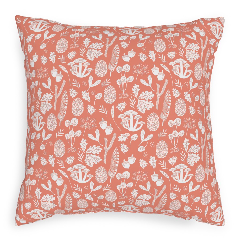 Nature Walk Block Print - Pink Pillow, Woven, Black, 20x20, Single Sided, Pink