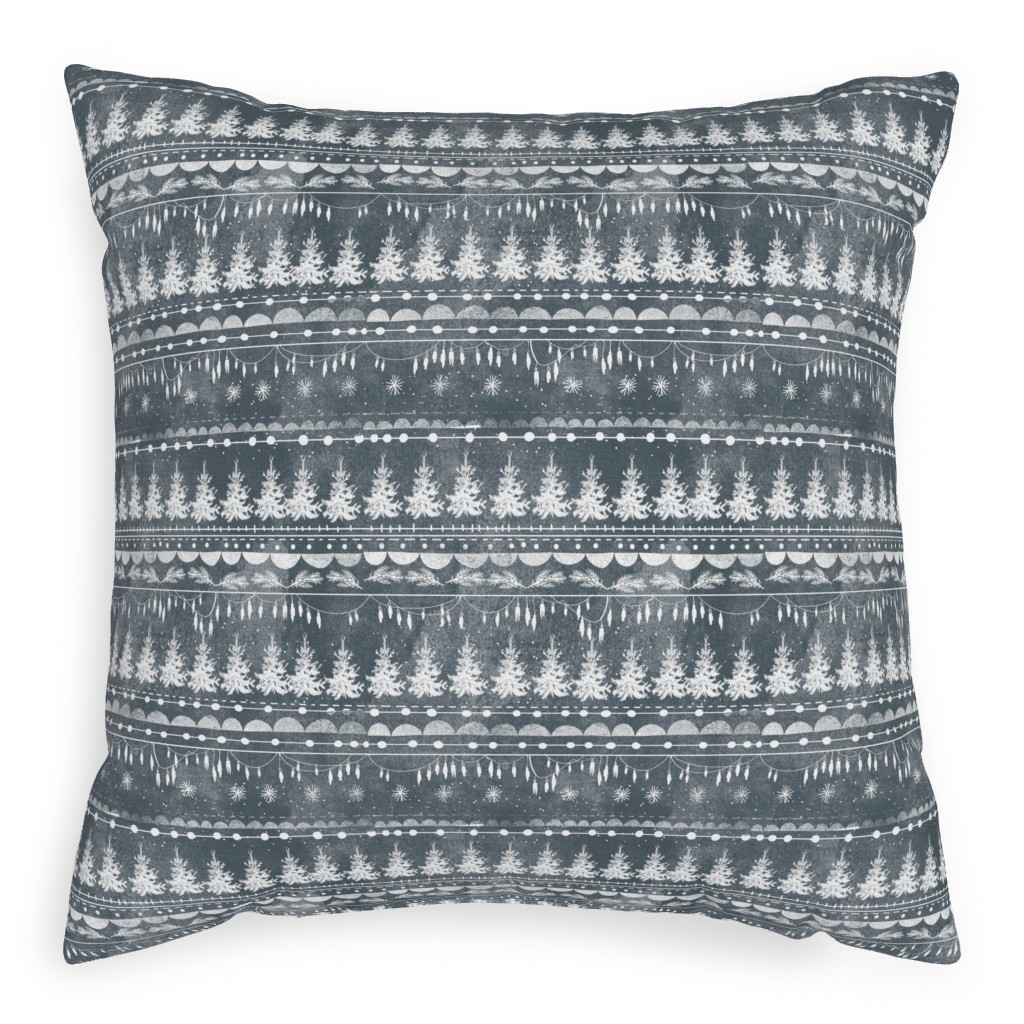 Vintage Christmas Stripe Pillow, Woven, Black, 20x20, Single Sided, Gray
