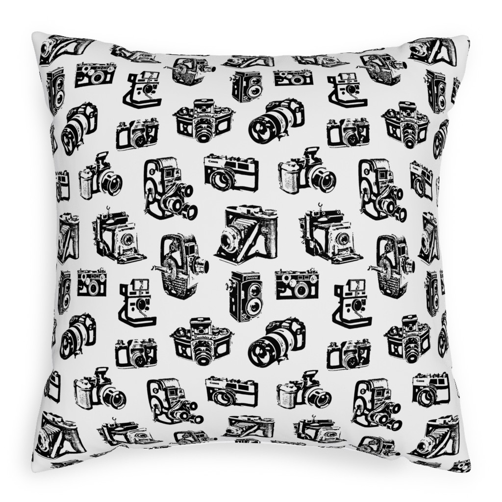 Retro Cameras Pillow, Woven, Black, 20x20, Single Sided, White