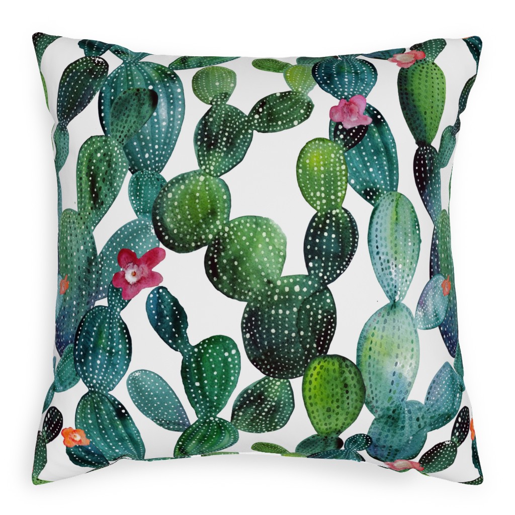 Cactuses - Green Pillow, Woven, Black, 20x20, Single Sided, Green, Classic Green