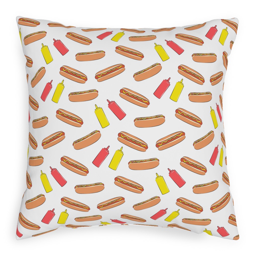 Hot Dogs Ketchup and Mustard - Multicolor Pillow, Woven, Black, 20x20, Single Sided, Beige, Pearl