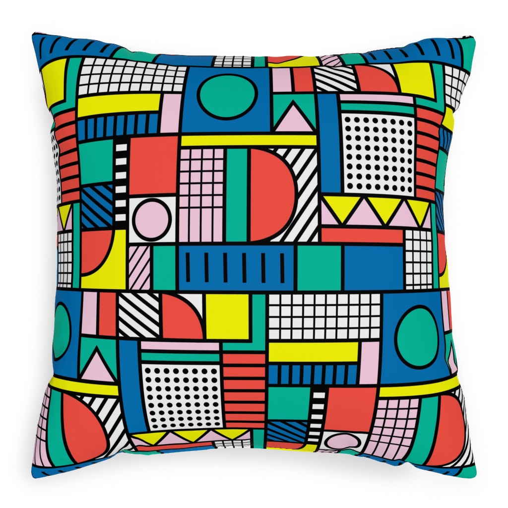 Memphis Color Block Pillow, Woven, Black, 20x20, Single Sided, Multicolor