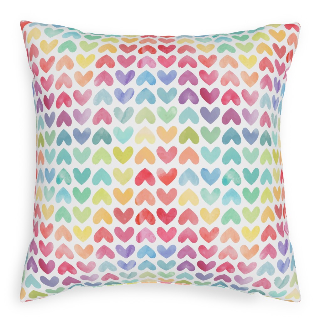 Rainbow Hearts - Multi Pillow, Woven, Black, 20x20, Single Sided, Multicolor