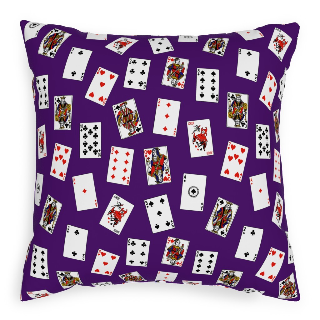 Scattered Playing Cards Pillow, Woven, Black, 20x20, Single Sided, Purple, Purple