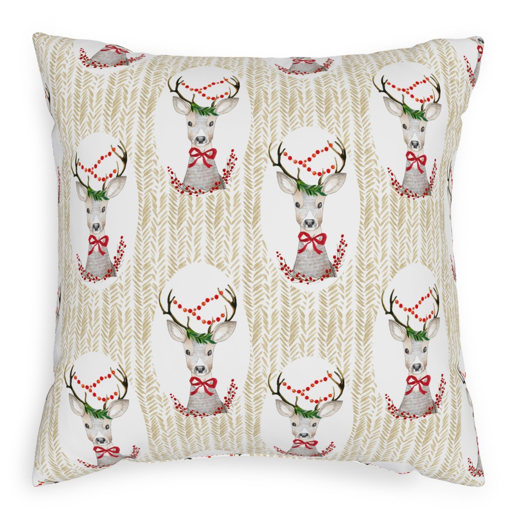 Holiday Fancy Deer Pillow, Woven, Black, 20x20, Single Sided, Multicolor