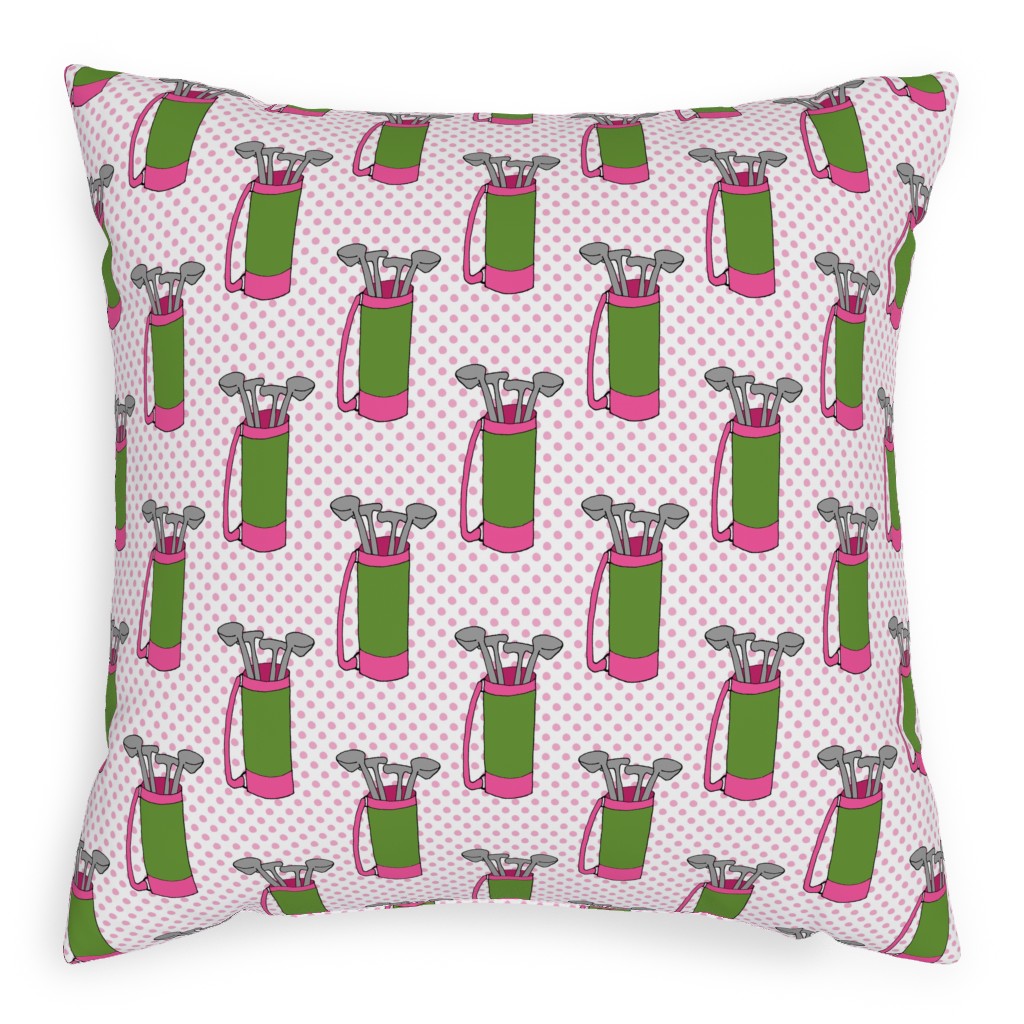 Golf Club Pattern - Green and Pink Pillow, Woven, Black, 20x20, Single Sided, Pink
