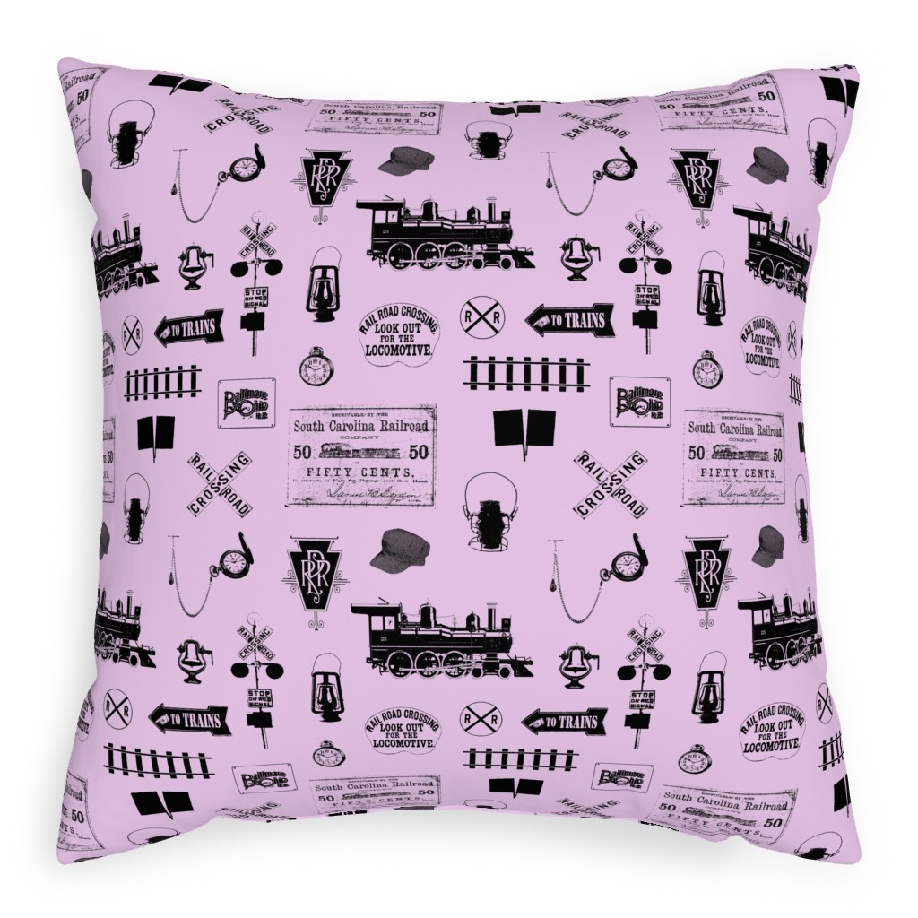 Railroad Pillow, Woven, Black, 20x20, Single Sided, Pink, Penelope