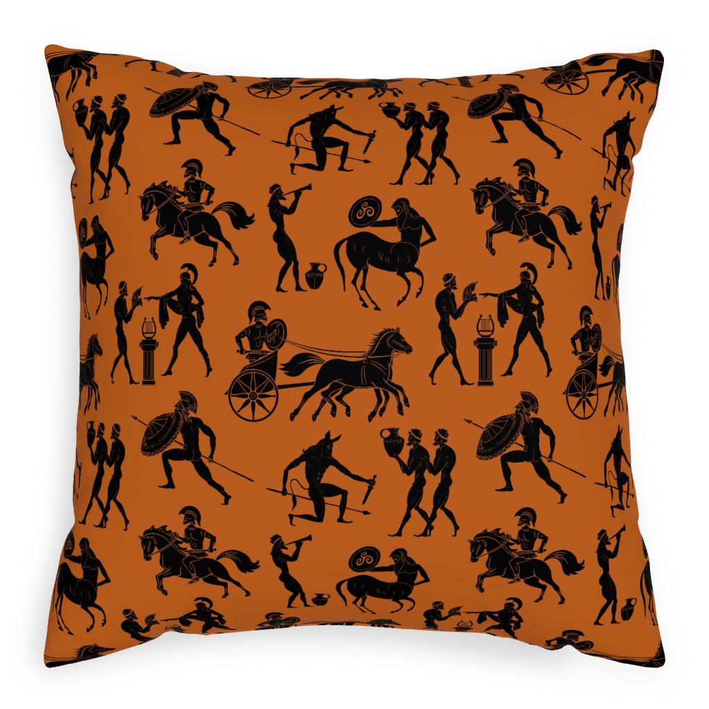 Greek Figures Pillow, Woven, Black, 20x20, Single Sided, Orange