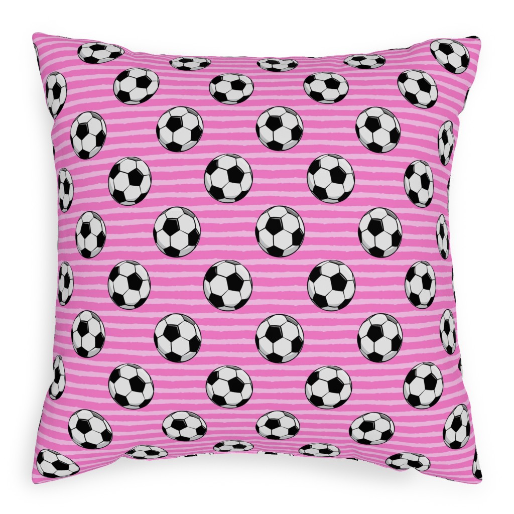 Soccer Balls Pillow, Woven, Black, 20x20, Single Sided, Pink, Heather