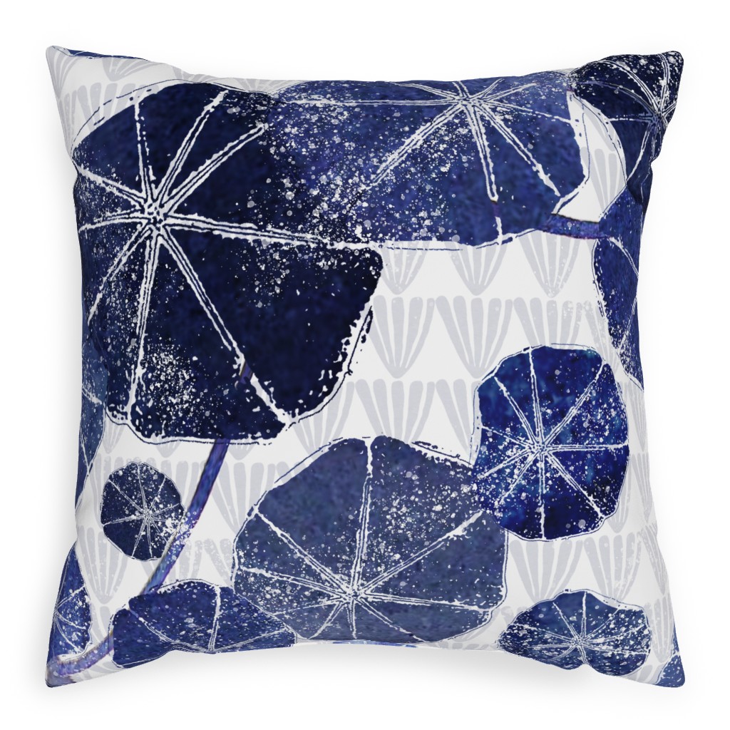 Art Deco Inspired Leaves - Blue Pillow, Woven, Black, 20x20, Single Sided, Blue