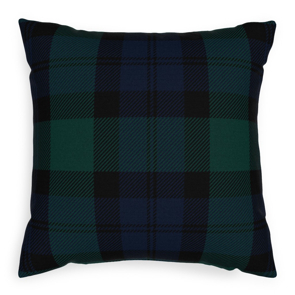 Blackwatch Tartan - Black Pillow, Woven, Black, 20x20, Single Sided, Black, Black