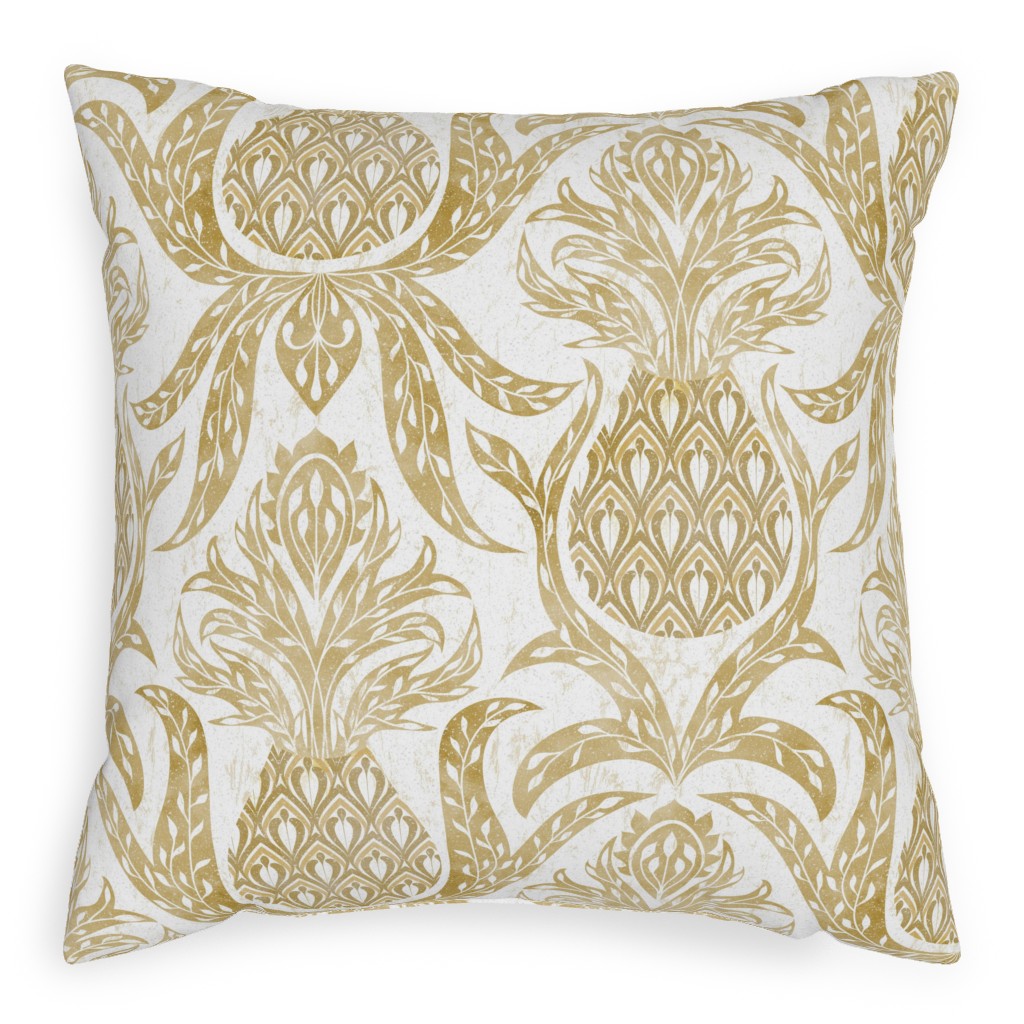 Welcome Pineapple - Gold Pillow, Woven, Black, 20x20, Single Sided, Yellow