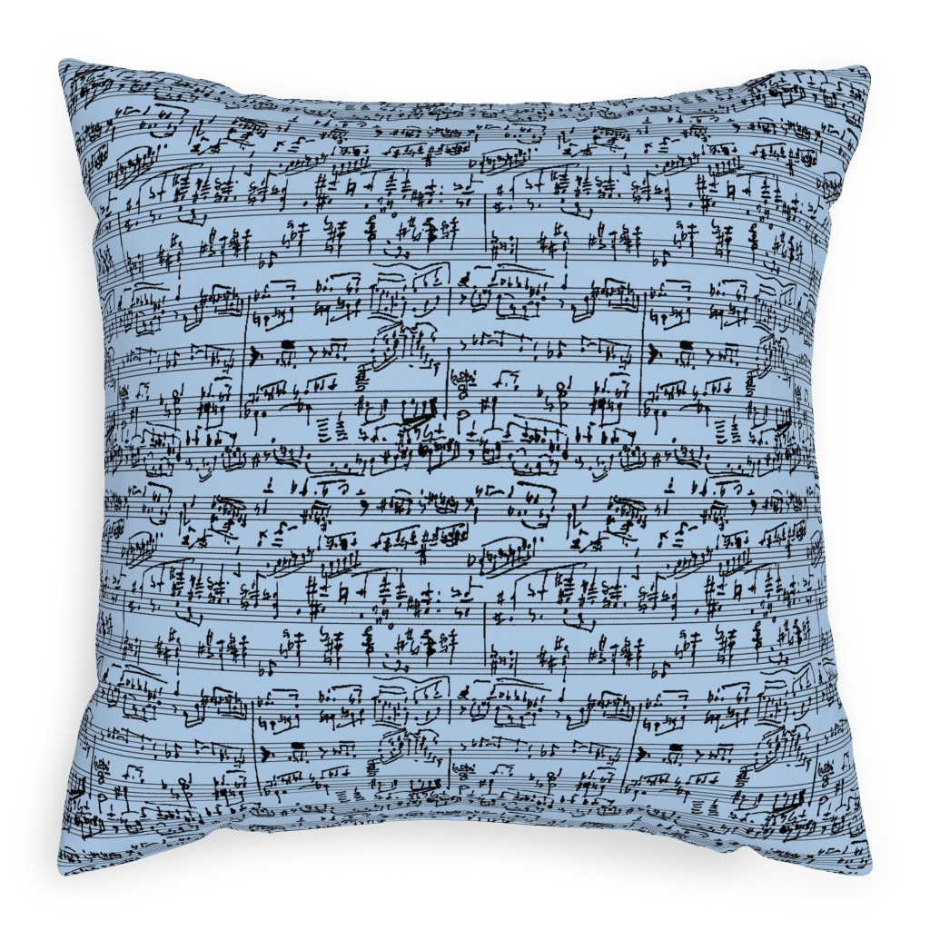 Handwritten Sheet Music Pillow, Woven, Black, 20x20, Single Sided, Blue, Powder