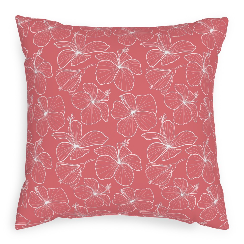 Hibiscus Line Art - Pink Pillow, Woven, Black, 20x20, Single Sided, Pink