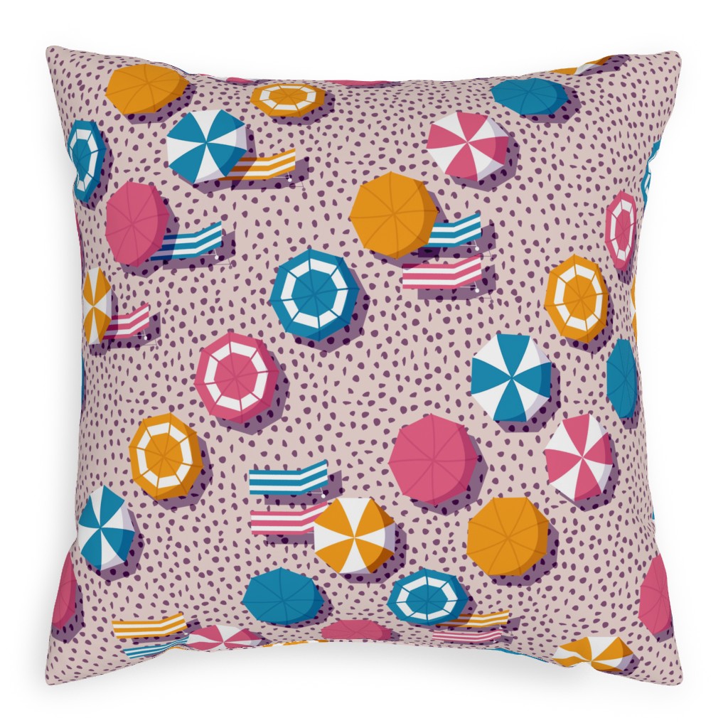 My Summer Vacay - Pink Pillow, Woven, Black, 20x20, Single Sided, Pink, Bright Pink