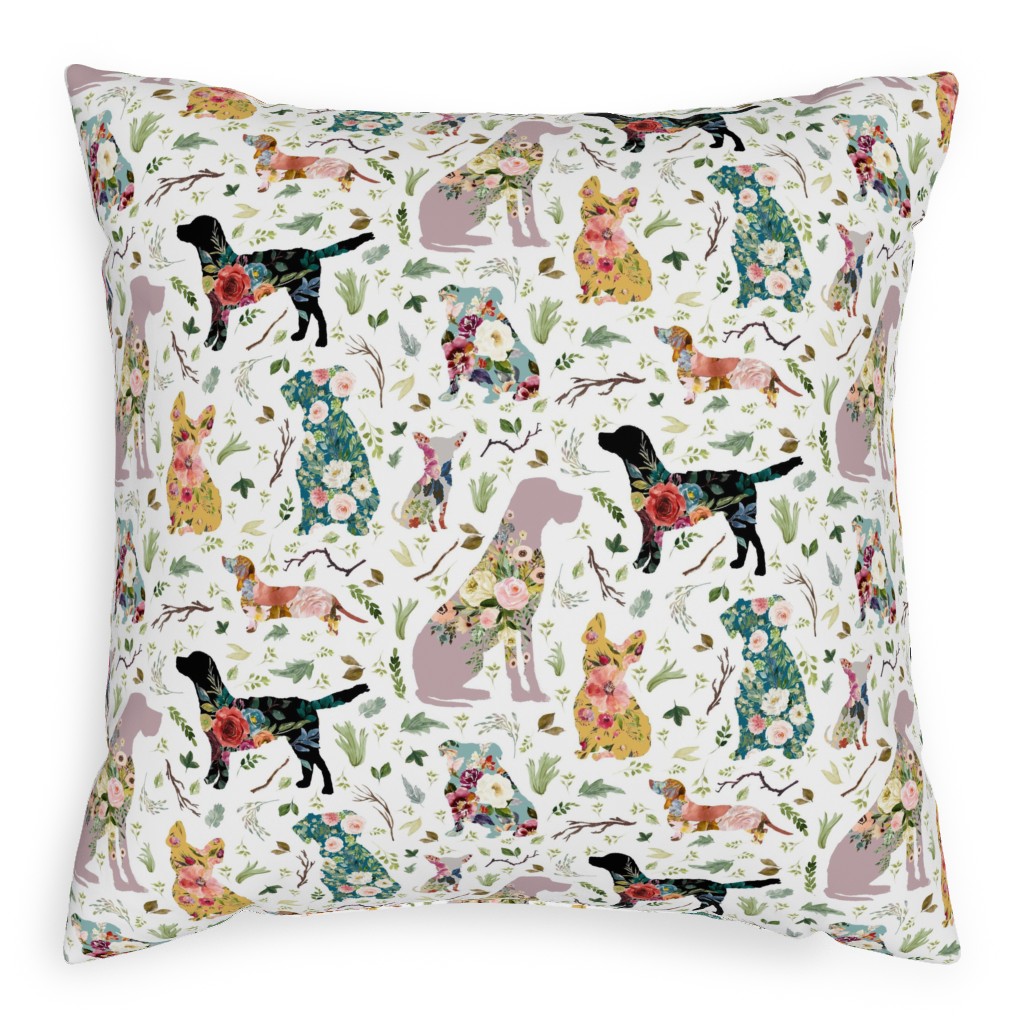 Patchwork Dogs - Multi Pillow, Woven, Black, 20x20, Single Sided, Multicolor