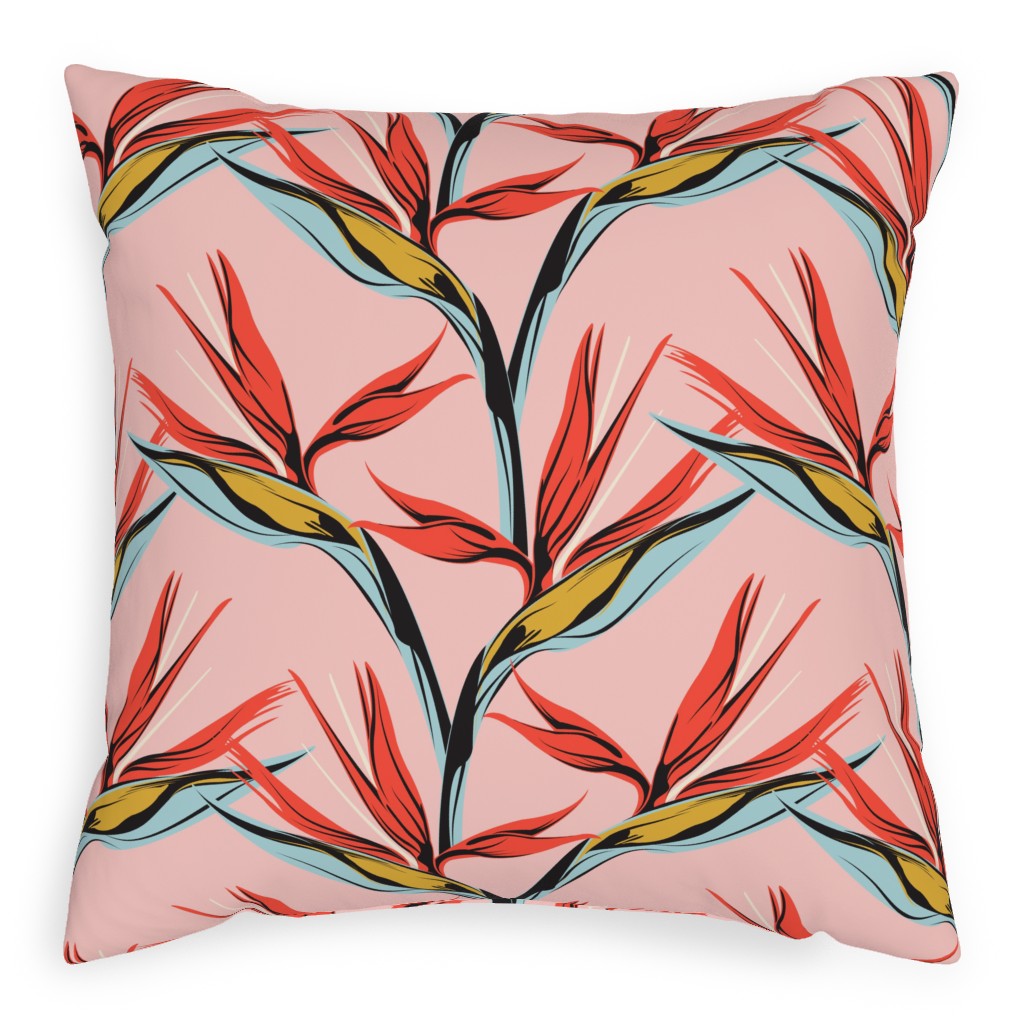 Bird of Paradise Pillow, Woven, Black, 20x20, Single Sided, Pink